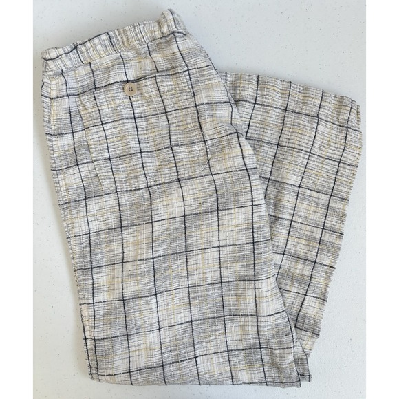 Tommy Bahama Pants - Tommy Bahama‎ Women's Size 14 Cream Yellow Blue Plaid 100% Linen Casual Pants